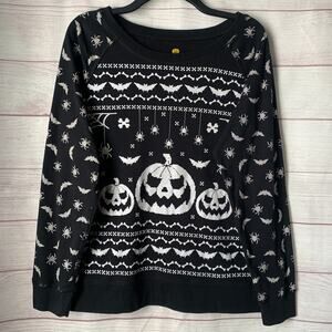 Black White Graphic Halloween Top Bat Spider Glow-In-The-Dark XL (15-17)